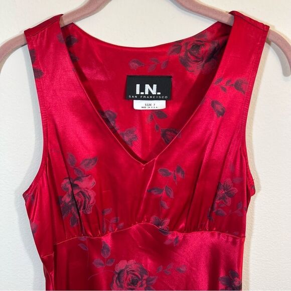 ✨ I. N. San Francisco Red Floral Satin Mini Dress 7 - Picture 2 of 10